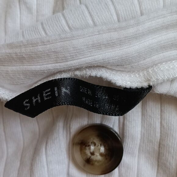 SHEIN White Ribbed Button-Front Cotton  Cropped  Top - Picture 2 of 4